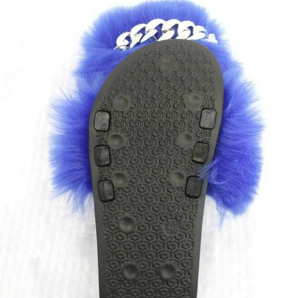 Royal Blue Faux Fur Slides/Slippers/With Chain - Picture 6 of 7